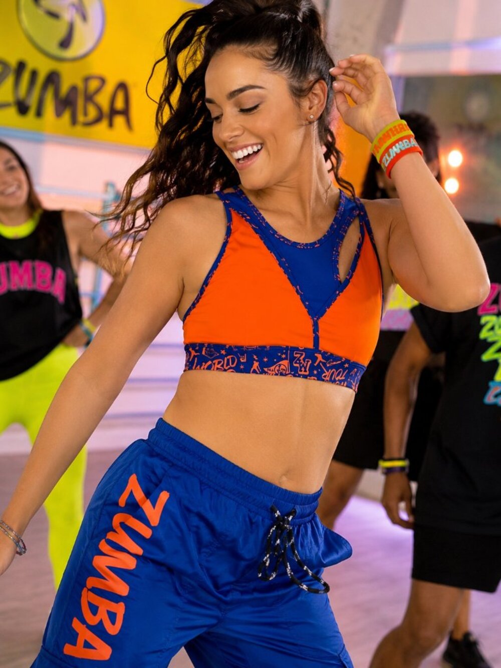 Zumba Wear Reversible Sports Bra Medium NWOT Blue Orange World Tour Racerback